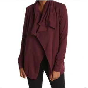 AllSaints Delia Sweat Burgundy Waterfall Drape Open Front Cardigan Medium WM904P
